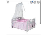 chad valley babies to love wooden doll's crib and blanket